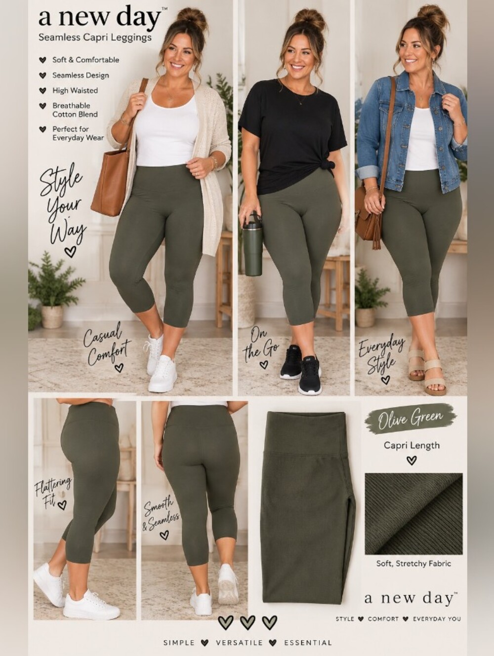 a new day Olive Green Seamless Capri Leggings